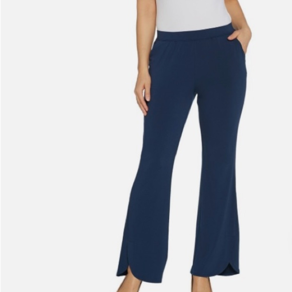 H by Halston Navy Boot Cut Pants Tulip Hem